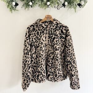 Vici Leopard Print Sherpa Fleece Jacket 1/2 Zip Size Large 114919